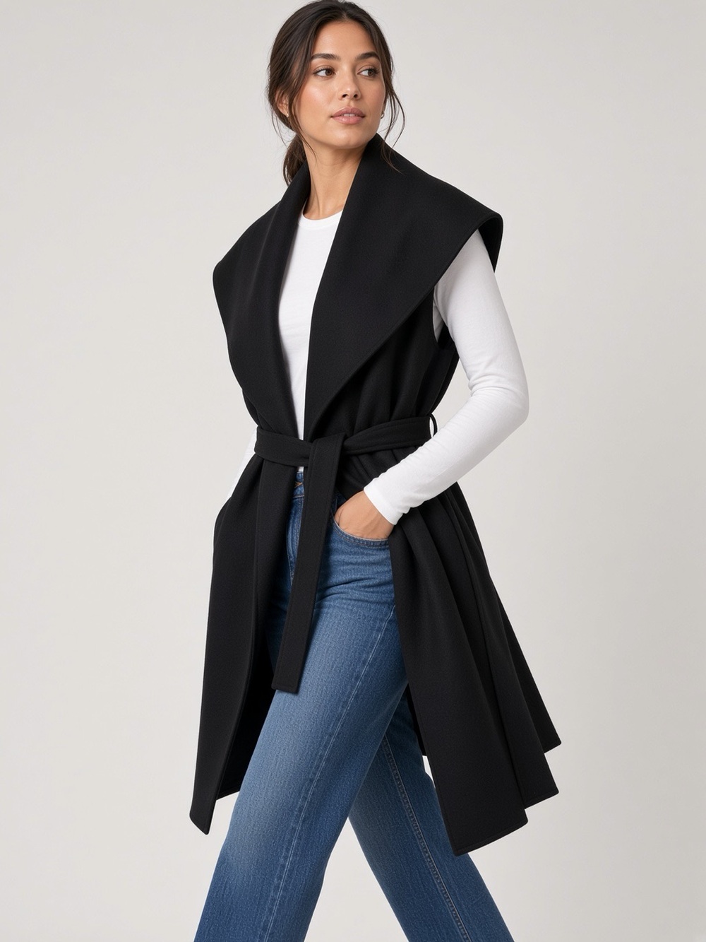 Michael Kors Black Drape Belted Vest
